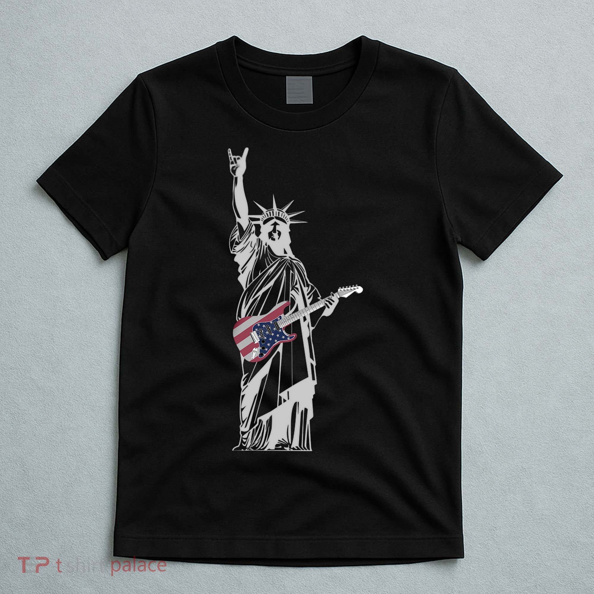 Rocking Statue Of Liberty 4th Of July Guitar T-Shirt