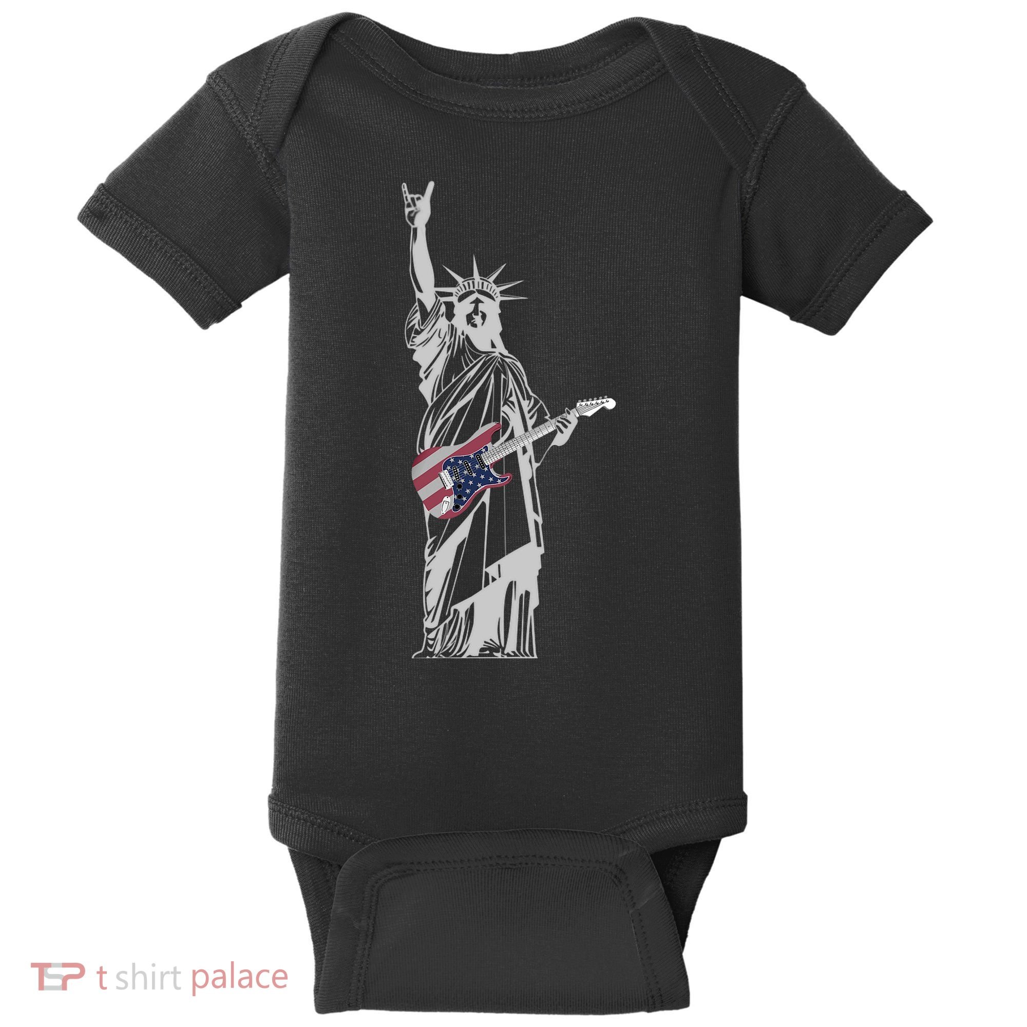 Rocking Statue Of Liberty 4th Of July Guitar Baby Bodysuit