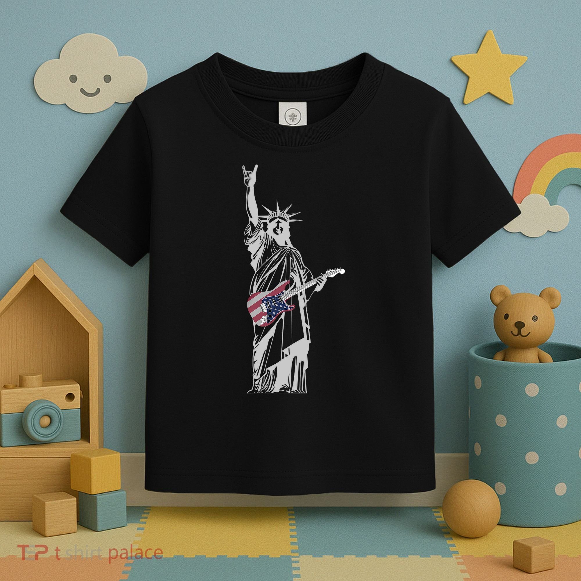 Rocking Statue Of Liberty 4th Of July Guitar Toddler T-Shirt
