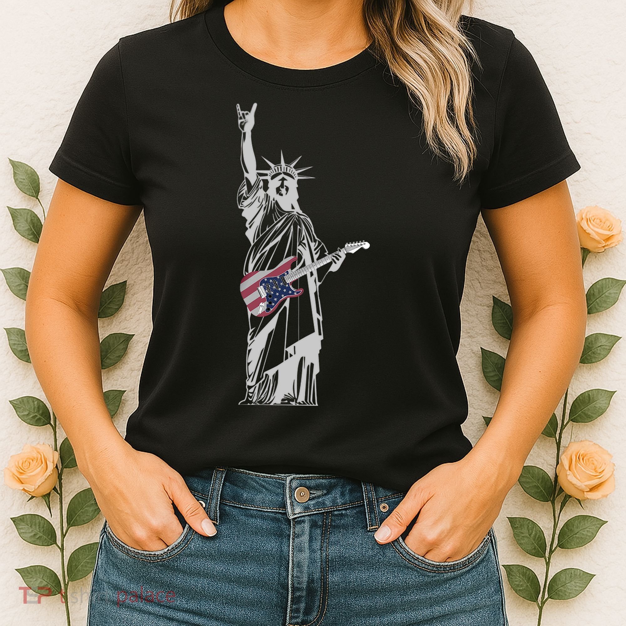 Rocking Statue Of Liberty 4th Of July Guitar Women's T-Shirt
