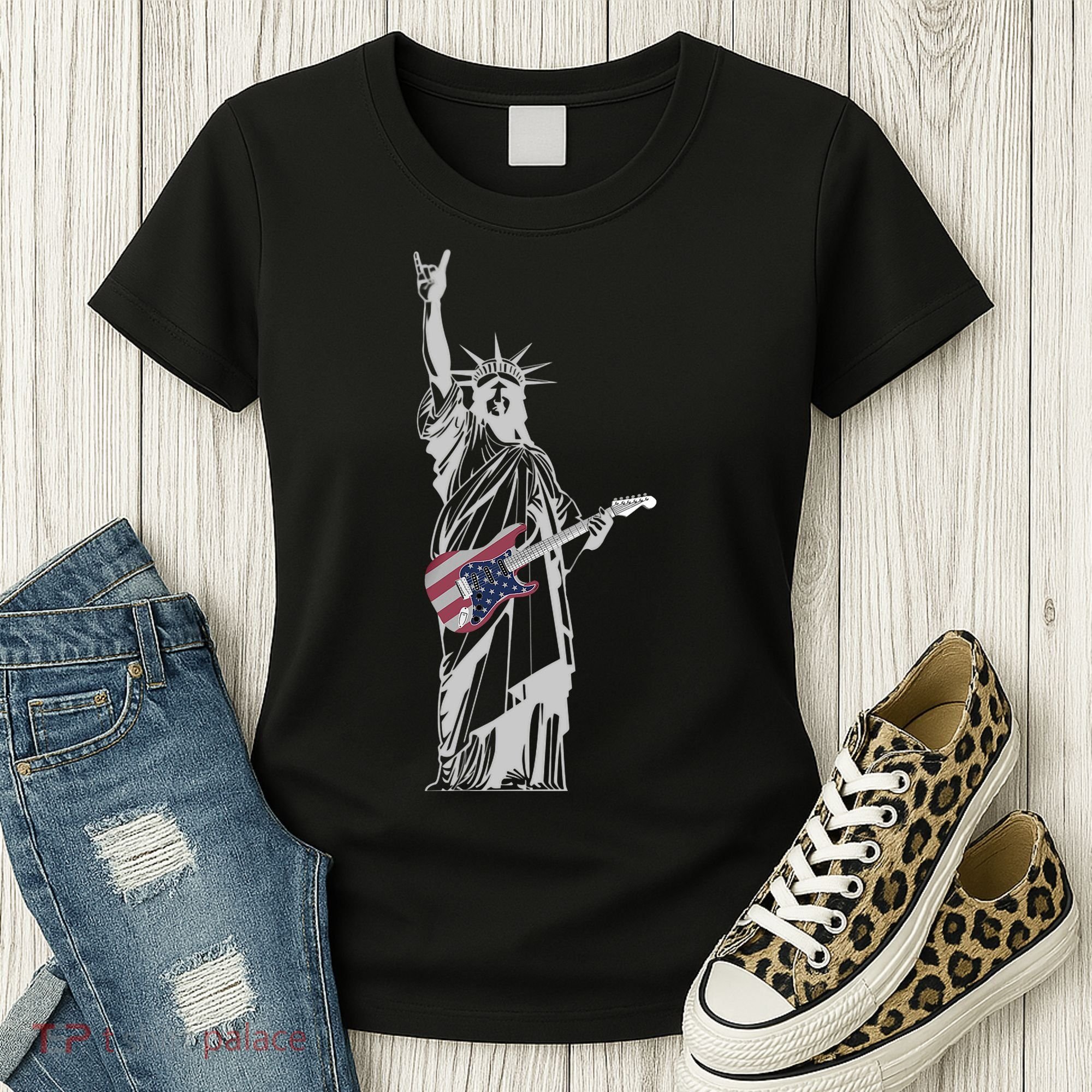 Rocking Statue Of Liberty 4th Of July Guitar Women's T-Shirt