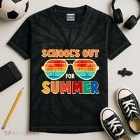 Retro Schools Out For Summer Kids Tie-Dye T-Shirt thumb 2