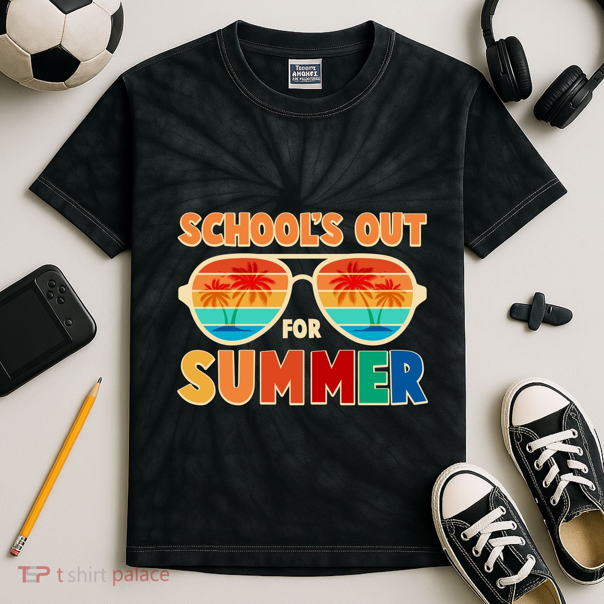 Retro Schools Out For Summer Kids Tie-Dye T-Shirt
