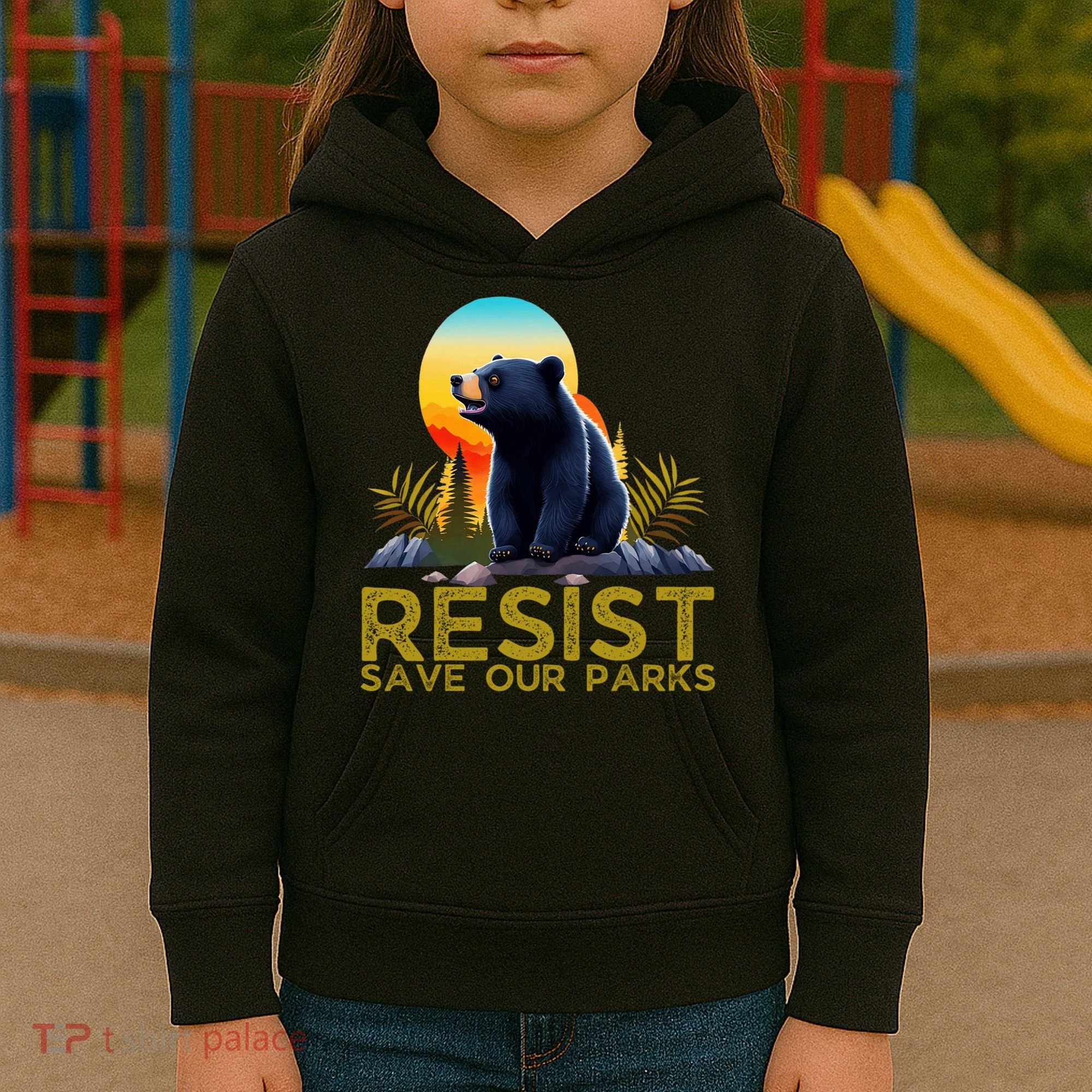 Resist Save Our Parks Alt US National Parks Bear Nature  Kids Hoodie
