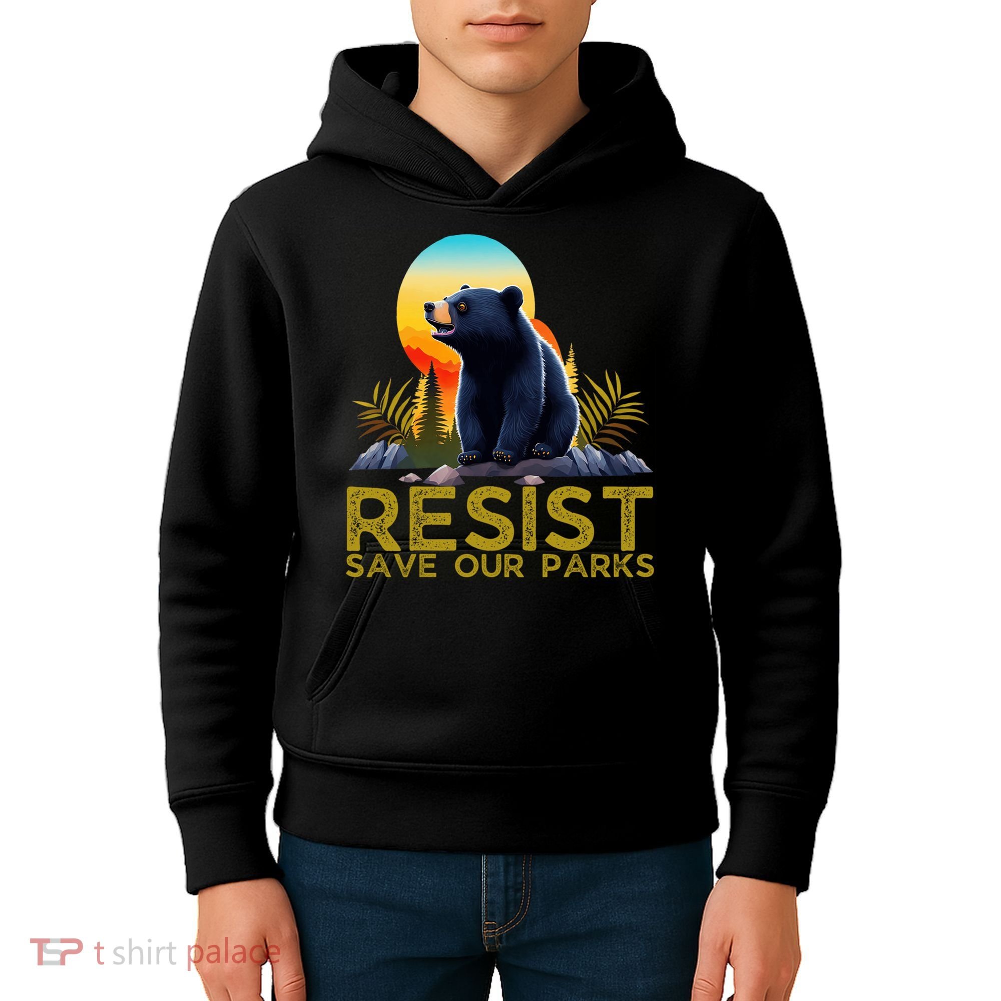 Resist Save Our Parks Alt US National Parks Bear Nature  Kids Hoodie