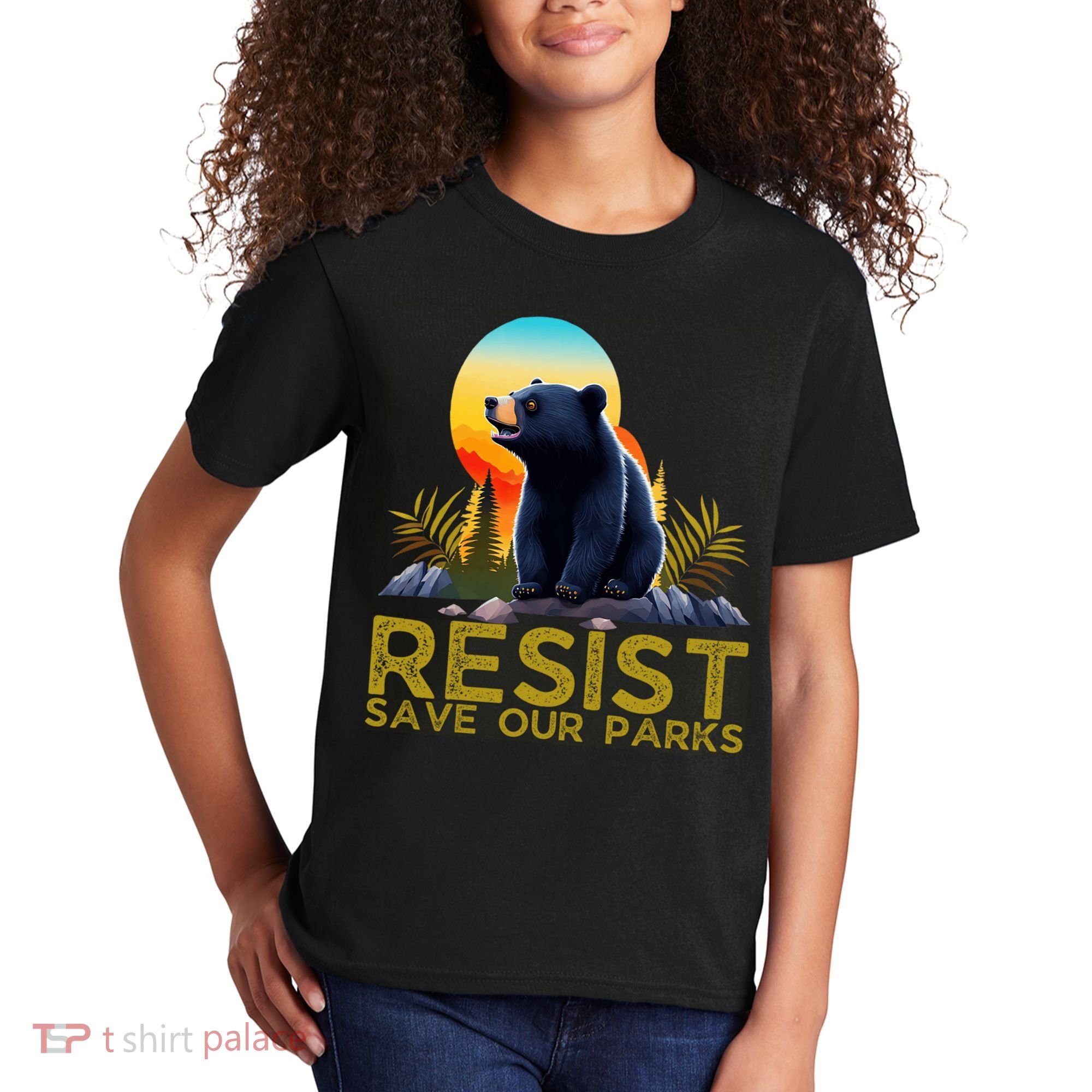 Resist Save Our Parks Alt US National Parks Bear Nature  Kids T-Shirt