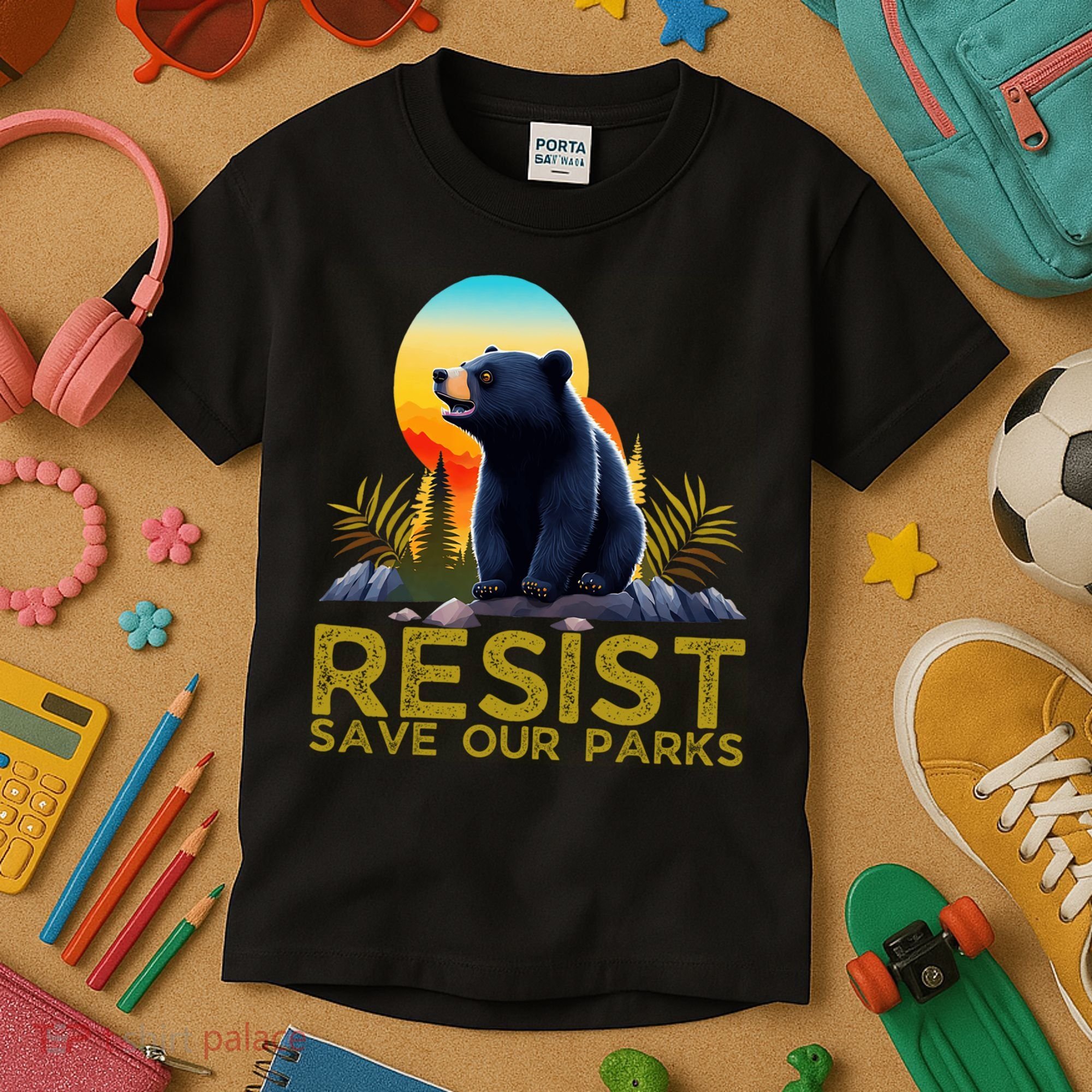 Resist Save Our Parks Alt US National Parks Bear Nature  Kids T-Shirt