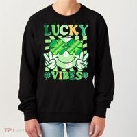 Retro St Patricks Day Lucky Vibes Peace Smiley Emoji Women's Sweatshirt thumb 0