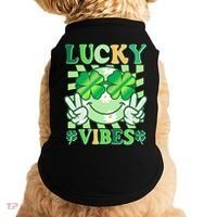 Retro St Patricks Day Lucky Vibes Peace Smiley Emoji Doggie Tank thumb 0