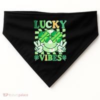 Retro St Patricks Day Lucky Vibes Peace Smiley Emoji USA-Made Doggie Bandana thumb 0