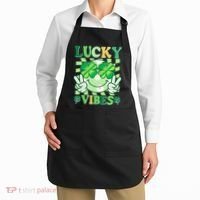 Retro St Patricks Day Lucky Vibes Peace Smiley Emoji Apron thumb 2