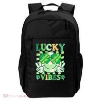Retro St Patricks Day Lucky Vibes Peace Smiley Emoji Backpack thumb 0