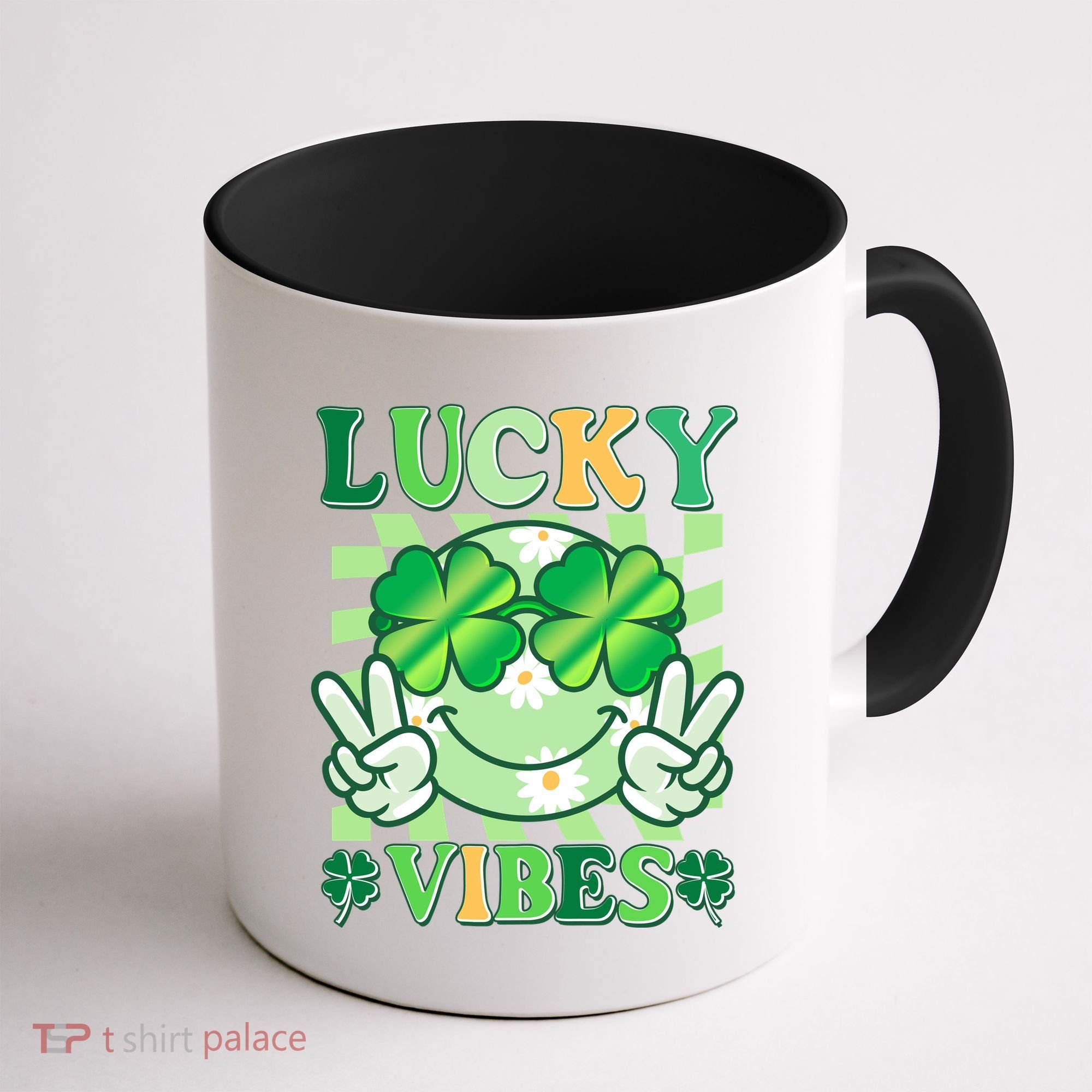 Retro St Patricks Day Lucky Vibes Peace Smiley Emoji Coffee Mug