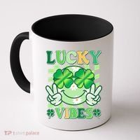 Retro St Patricks Day Lucky Vibes Peace Smiley Emoji Coffee Mug thumb 0