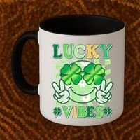 Retro St Patricks Day Lucky Vibes Peace Smiley Emoji Coffee Mug thumb 2