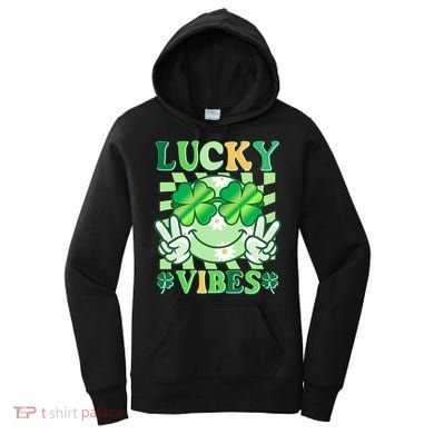 Retro St Patricks Day Lucky Vibes Peace Smiley Emoji Women's Hoodie