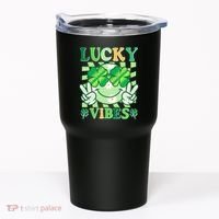 Retro St Patricks Day Lucky Vibes Peace Smiley Emoji Tumbler thumb 0