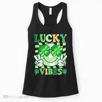 Retro St Patricks Day Lucky Vibes Peace Smiley Emoji Women's Tank Top thumb 0