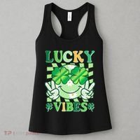 Retro St Patricks Day Lucky Vibes Peace Smiley Emoji Women's Tank Top thumb 3