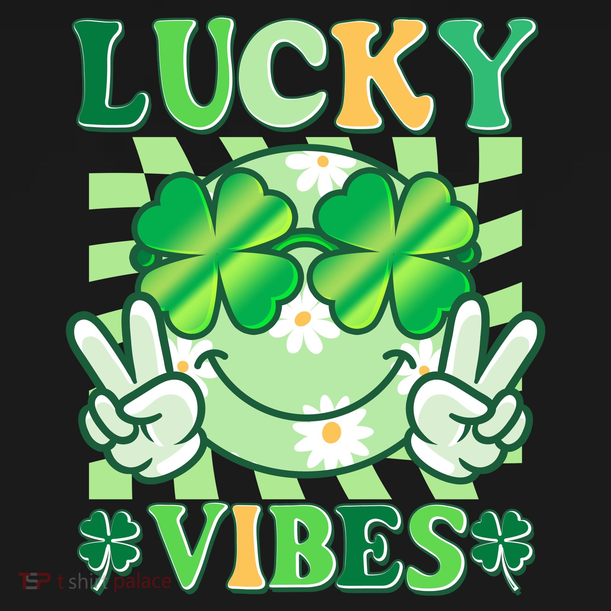 Retro St Patricks Day Lucky Vibes Peace Smiley Emoji Women's Tank Top