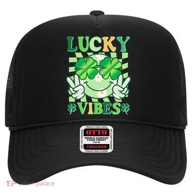Retro St Patricks Day Lucky Vibes Peace Smiley Emoji Hat