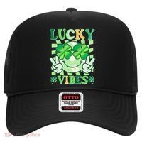 Retro St Patricks Day Lucky Vibes Peace Smiley Emoji Hat thumb 0