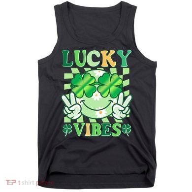 Retro St Patricks Day Lucky Vibes Peace Smiley Emoji Tank Top