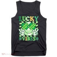 Retro St Patricks Day Lucky Vibes Peace Smiley Emoji Tank Top thumb 0