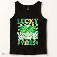 Retro St Patricks Day Lucky Vibes Peace Smiley Emoji Tank Top thumb 2