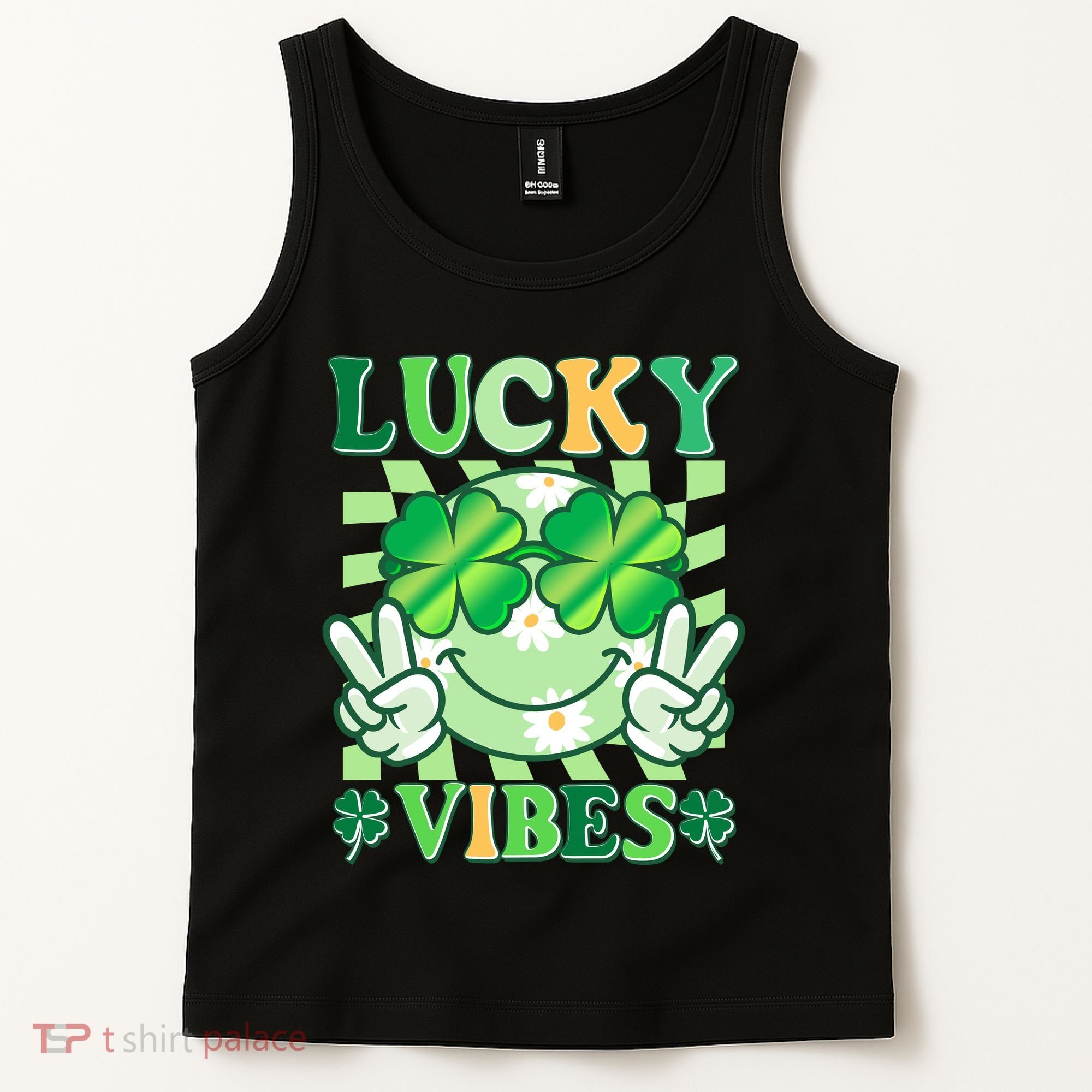 Retro St Patricks Day Lucky Vibes Peace Smiley Emoji Tank Top