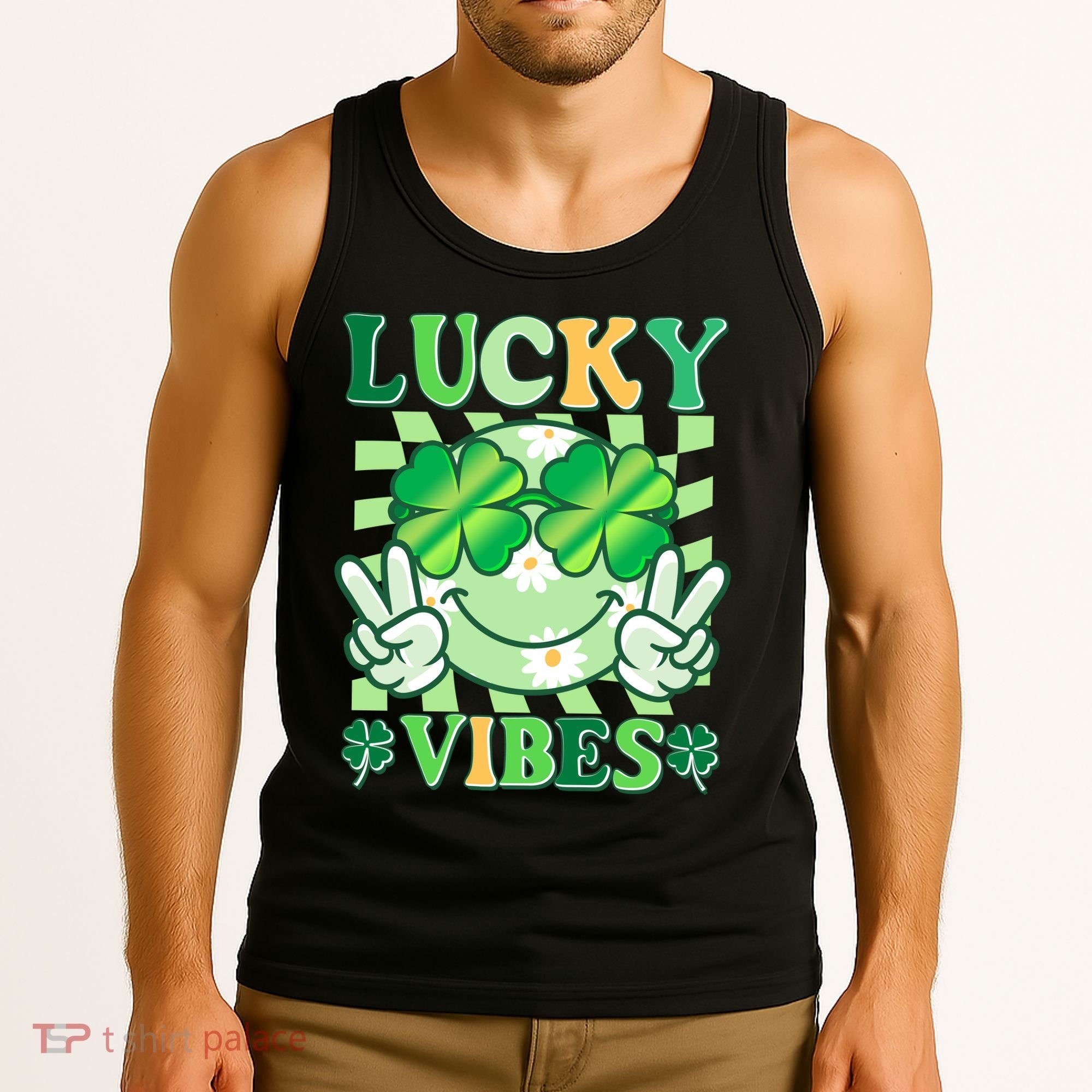 Retro St Patricks Day Lucky Vibes Peace Smiley Emoji Tank Top