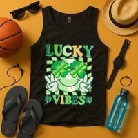 Retro St Patricks Day Lucky Vibes Peace Smiley Emoji Tank Top thumb 4