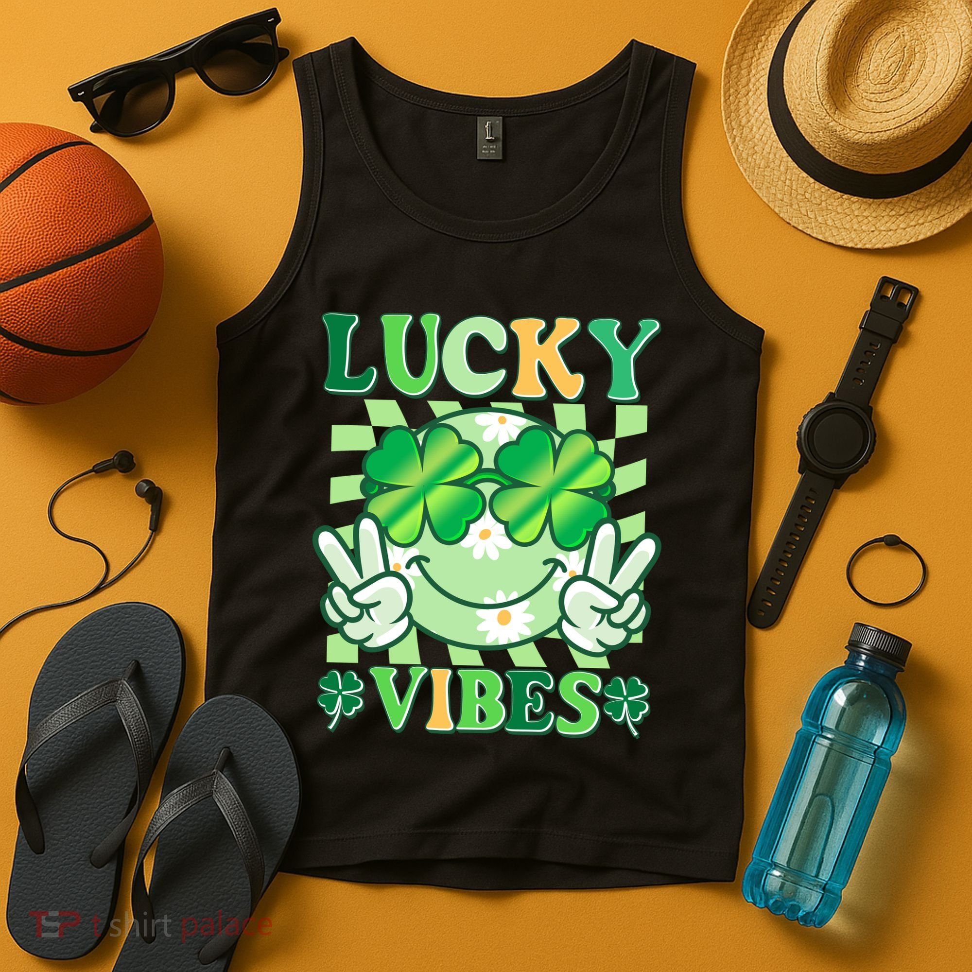 Retro St Patricks Day Lucky Vibes Peace Smiley Emoji Tank Top