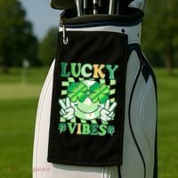 Retro St Patricks Day Lucky Vibes Peace Smiley Emoji Golf Towel thumb 2