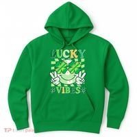 Retro St Patricks Day Lucky Vibes Peace Smiley Emoji Hoodie thumb 0