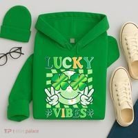 Retro St Patricks Day Lucky Vibes Peace Smiley Emoji Hoodie thumb 4