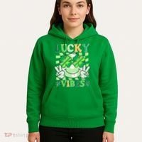 Retro St Patricks Day Lucky Vibes Peace Smiley Emoji Hoodie thumb 5