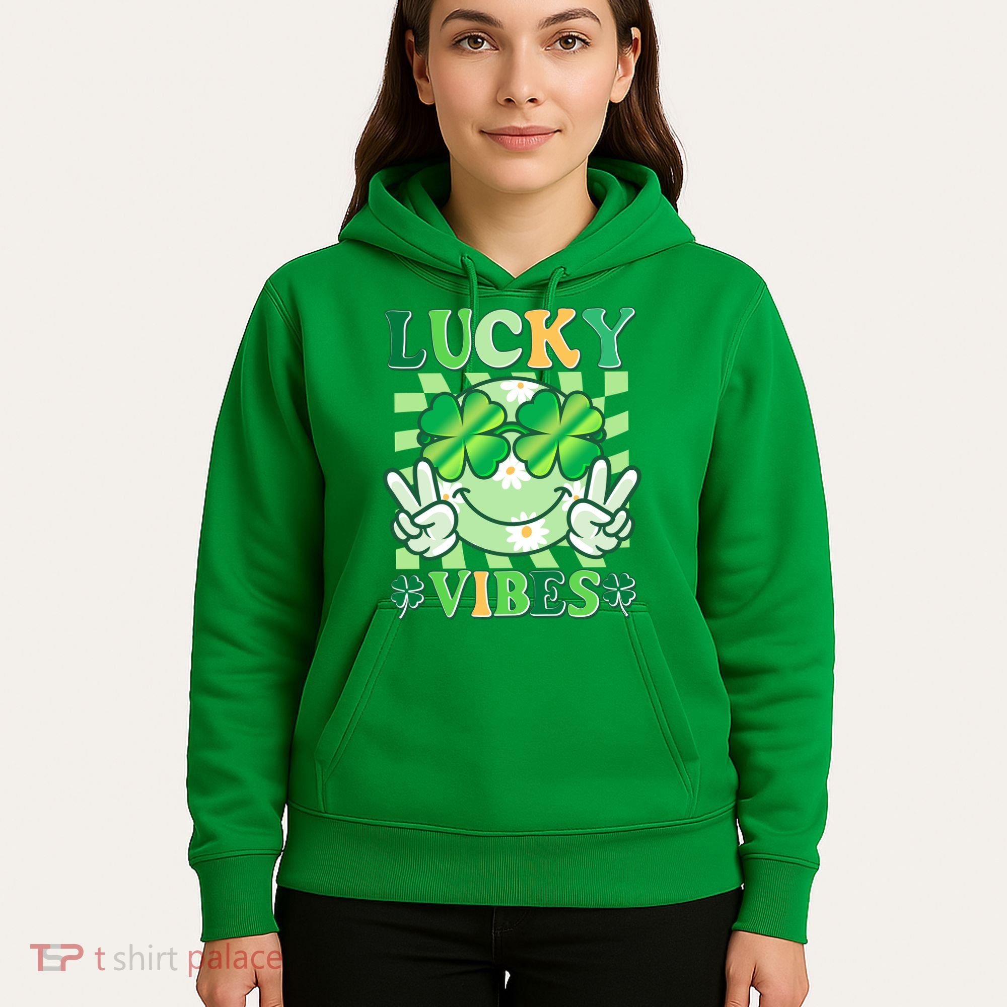 Retro St Patricks Day Lucky Vibes Peace Smiley Emoji Hoodie