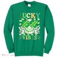 Retro St Patricks Day Lucky Vibes Peace Smiley Emoji Sweatshirt thumb 0