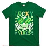 Retro St Patricks Day Lucky Vibes Peace Smiley Emoji T-Shirt thumb 0