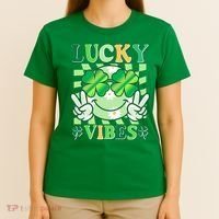 Retro St Patricks Day Lucky Vibes Peace Smiley Emoji T-Shirt thumb 4