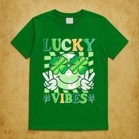 Retro St Patricks Day Lucky Vibes Peace Smiley Emoji T-Shirt thumb 5