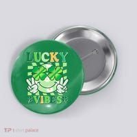 Retro St Patricks Day Lucky Vibes Peace Smiley Emoji Button thumb 0