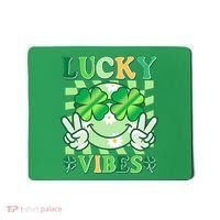 Retro St Patricks Day Lucky Vibes Peace Smiley Emoji Mousepad thumb 0