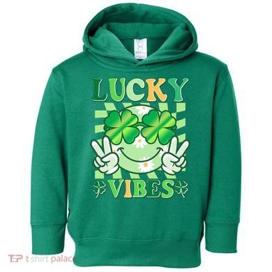 Retro St Patricks Day Lucky Vibes Peace Smiley Emoji Toddler Hoodie
