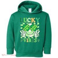 Retro St Patricks Day Lucky Vibes Peace Smiley Emoji Toddler Hoodie thumb 0