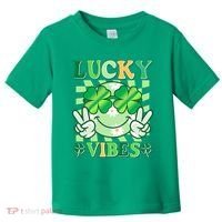Retro St Patricks Day Lucky Vibes Peace Smiley Emoji Toddler T-Shirt thumb 0