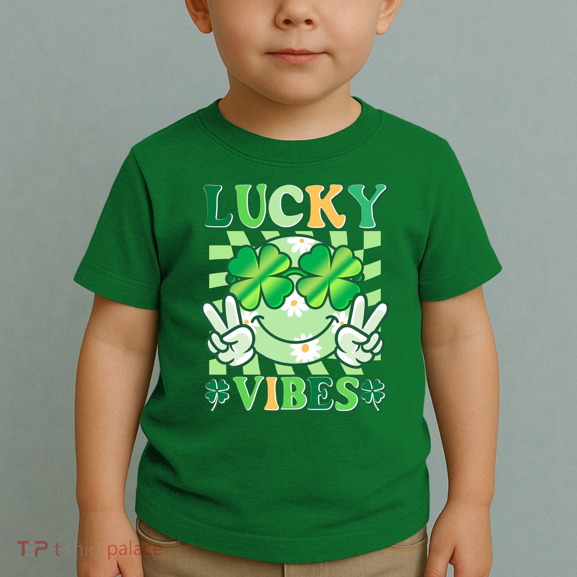 Retro St Patricks Day Lucky Vibes Peace Smiley Emoji Toddler T-Shirt