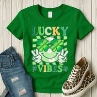 Retro St Patricks Day Lucky Vibes Peace Smiley Emoji Women's T-Shirt thumb 3