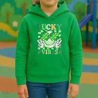 Retro St Patricks Day Lucky Vibes Peace Smiley Emoji Kids Hoodie thumb 3